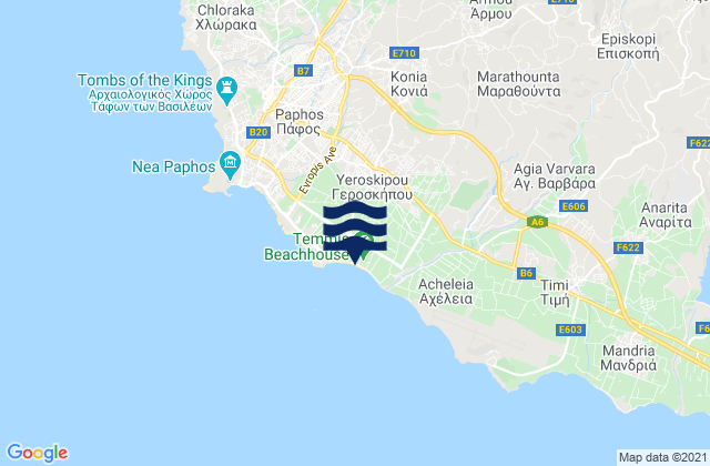 Mapa da tábua de marés em Koniá, Cyprus