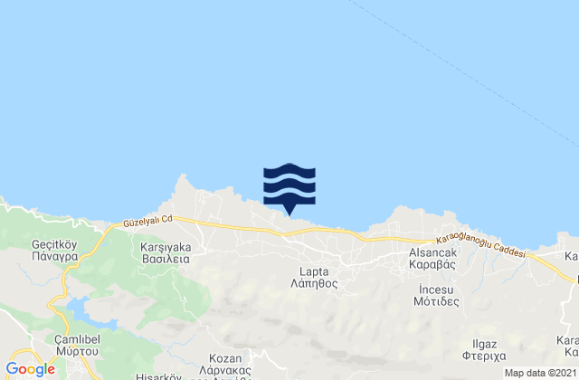 Mapa da tábua de marés em Konteménos, Cyprus