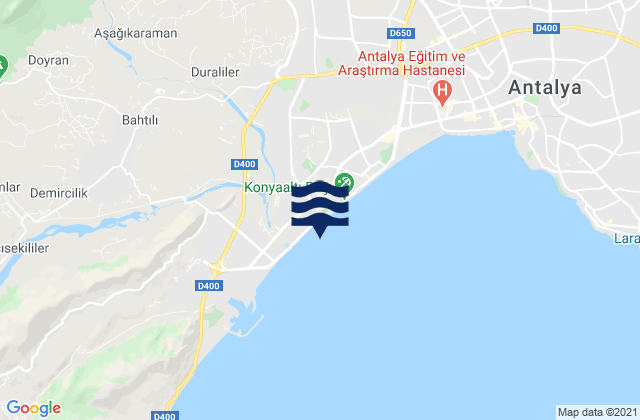 Mapa da tábua de marés em Konyaaltı, Turkey