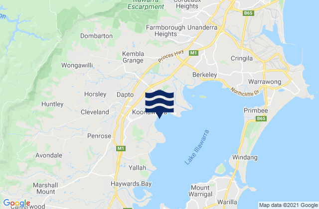 Mapa da tábua de marés em Koonawarra, Australia