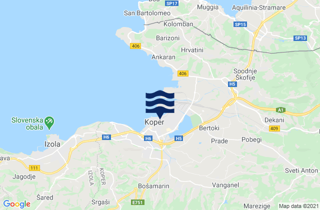 Mapa da tábua de marés em Koper, Italy
