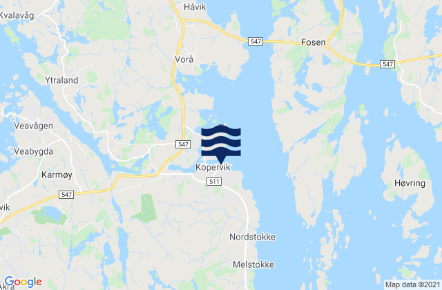 Mapa da tábua de marés em Kopervik, Norway