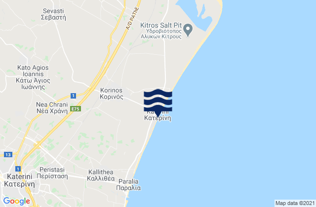 Mapa da tábua de marés em Korinós, Greece