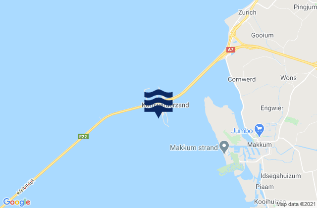 Mapa da tábua de marés em Kornwerderzand, Netherlands