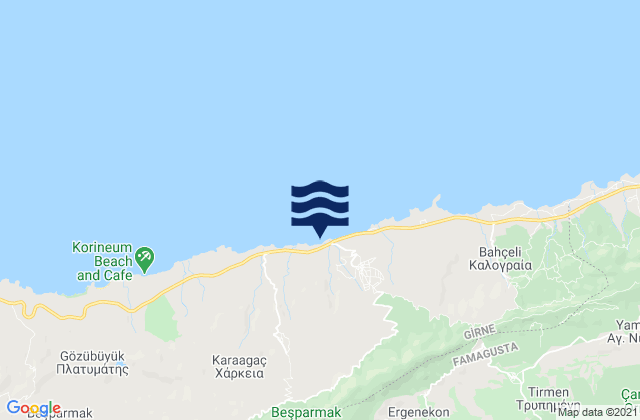 Mapa da tábua de marés em Kornókipos, Cyprus