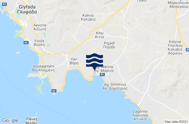 Mapa da tábua de marés em Koropí, Greece