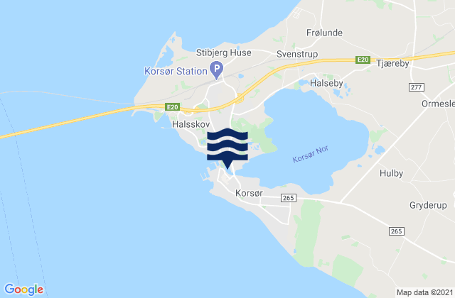 Mapa da tábua de marés em Korsør, Denmark