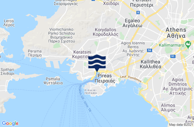 Mapa da tábua de marés em Korydallós, Greece