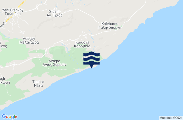 Mapa da tábua de marés em Koróveia, Cyprus