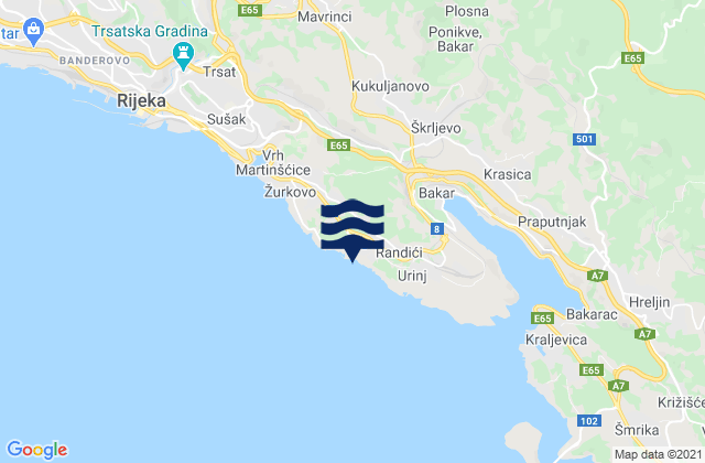 Mapa da tábua de marés em Kostrena, Croatia