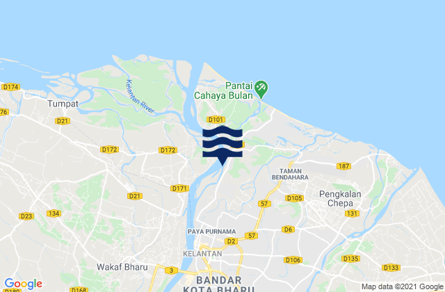 Mapa da tábua de marés em Kota Bharu, Malaysia
