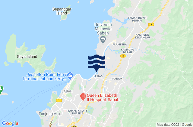 Mapa da tábua de marés em Kota Kinabalu, Malaysia