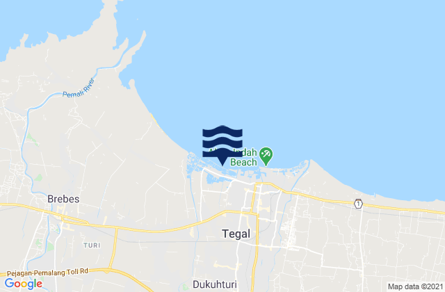 Mapa da tábua de marés em Kota Tegal, Indonesia