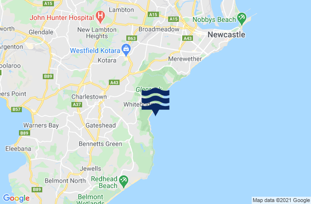 Mapa da tábua de marés em Kotara, Australia