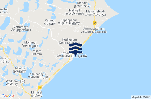 Mapa da tábua de marés em Kottaippattanam, India