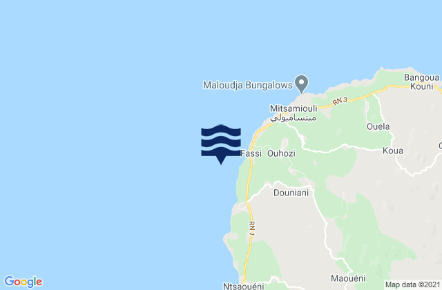 Mapa da tábua de marés em Koua, Comoros