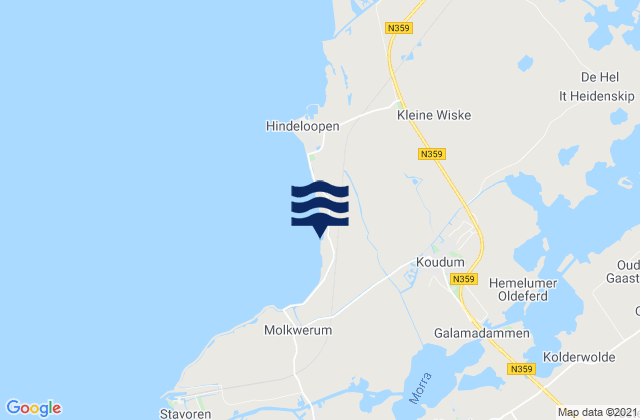 Mapa da tábua de marés em Koudum, Netherlands