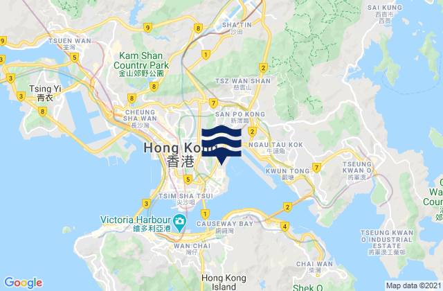 Mapa da tábua de marés em Kowloon, Hong Kong