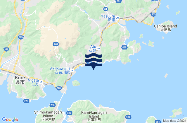 Mapa da tábua de marés em Koyo Aki Nada, Japan