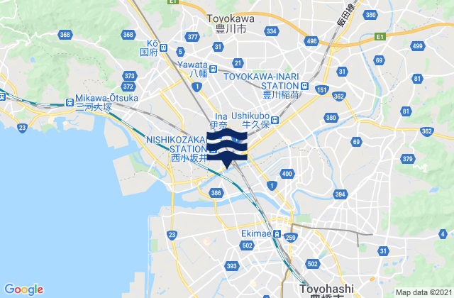 Mapa da tábua de marés em Kozakai-chō, Japan