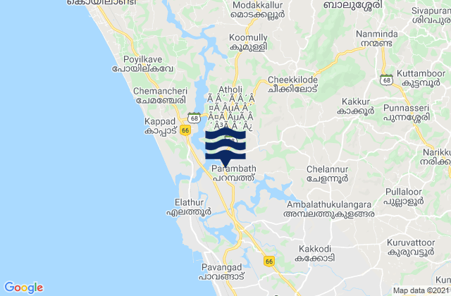 Mapa da tábua de marés em Kozhikode, India