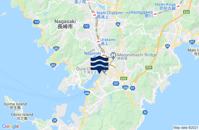 Mapa da tábua de marés em Kozonemachi, Japan