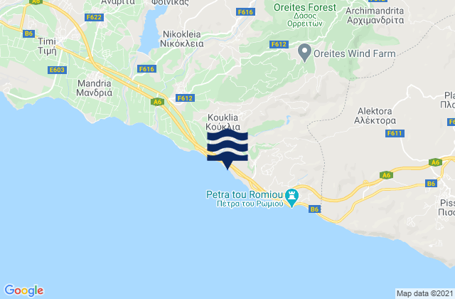 Mapa da tábua de marés em Koúklia, Cyprus