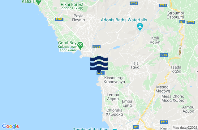 Mapa da tábua de marés em Koúrdaka, Cyprus