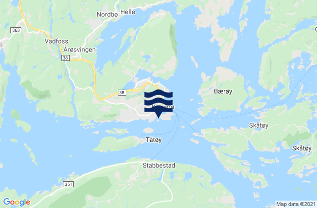 Mapa da tábua de marés em Kragerø, Norway