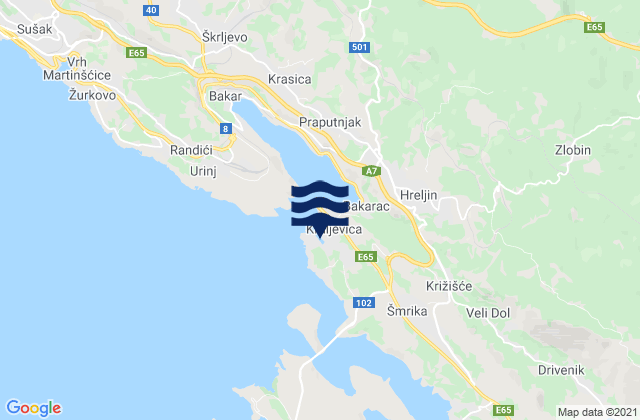 Mapa da tábua de marés em Kraljevica, Croatia
