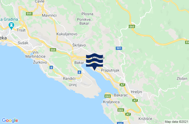 Mapa da tábua de marés em Krasica, Croatia