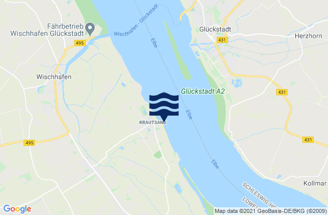 Mapa da tábua de marés em Krautsand, Denmark