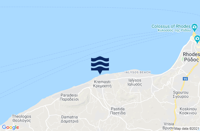 Mapa da tábua de marés em Kremastí, Greece