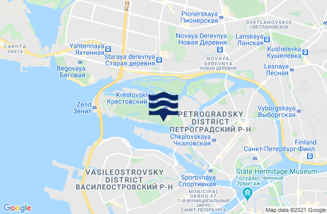 Mapa da tábua de marés em Krestovskiy ostrov, Russia
