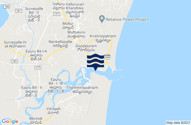 Mapa da tábua de marés em Krishnapatnam Port, India