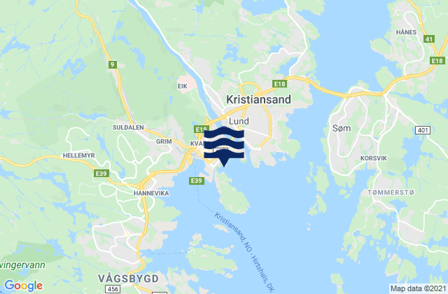 Mapa da tábua de marés em Kristiansand, Norway