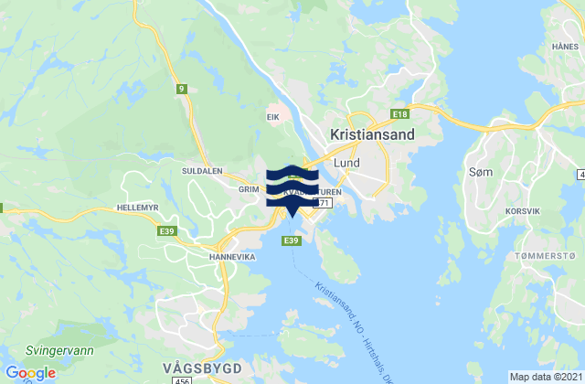Mapa da tábua de marés em Kristiansand Port, Norway