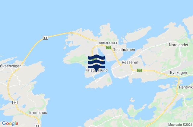 Mapa da tábua de marés em Kristiansund, Norway