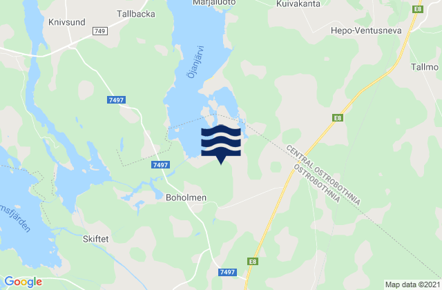 Mapa da tábua de marés em Kronoby, Finland