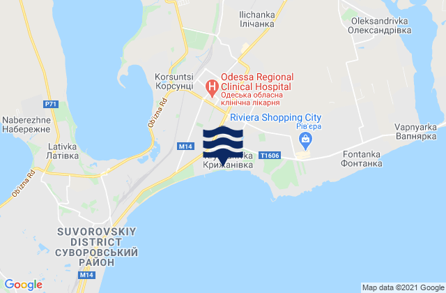 Mapa da tábua de marés em Kryzhanivka, Ukraine