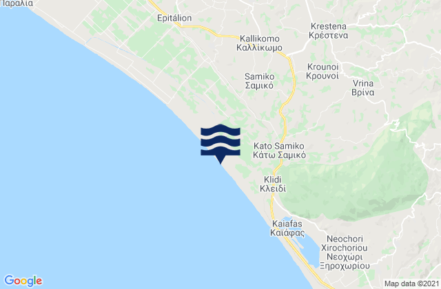 Mapa da tábua de marés em Kréstena, Greece