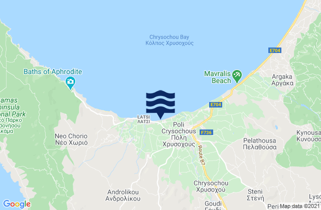 Mapa da tábua de marés em Krítou Téra, Cyprus