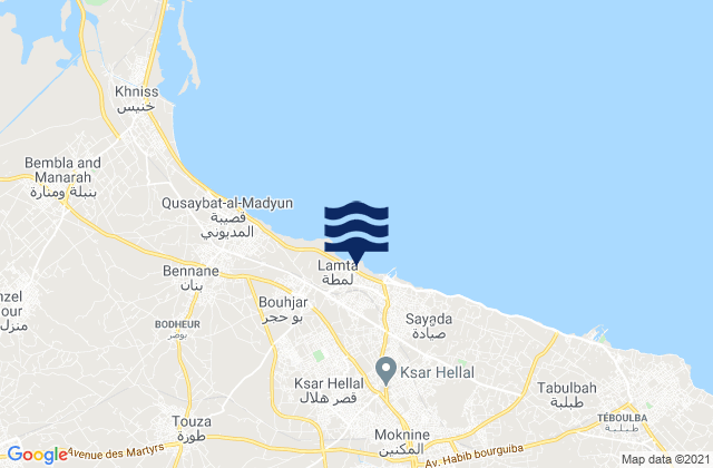 Mapa da tábua de marés em Ksar Helal, Tunisia