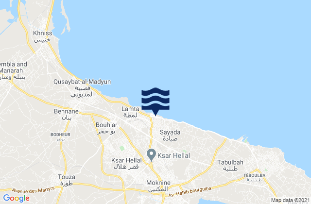 Mapa da tábua de marés em Ksar Hellal, Tunisia