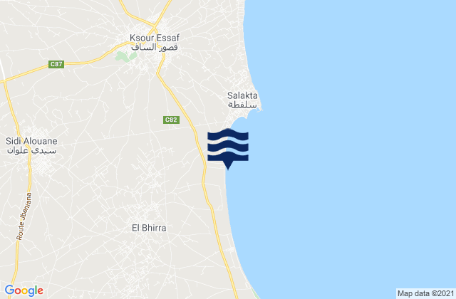 Mapa da tábua de marés em Ksour Essaf, Tunisia
