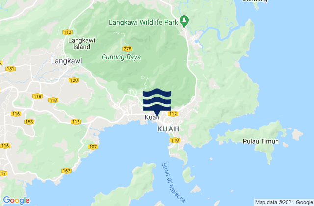 Mapa da tábua de marés em Kuah, Malaysia