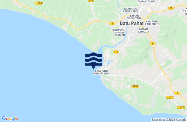 Mapa da tábua de marés em Kuala Batu Pahat, Malaysia