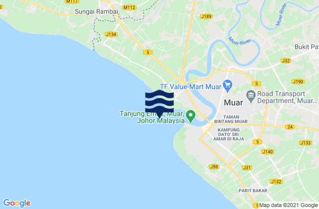Mapa da tábua de marés em Kuala Muar, Malaysia