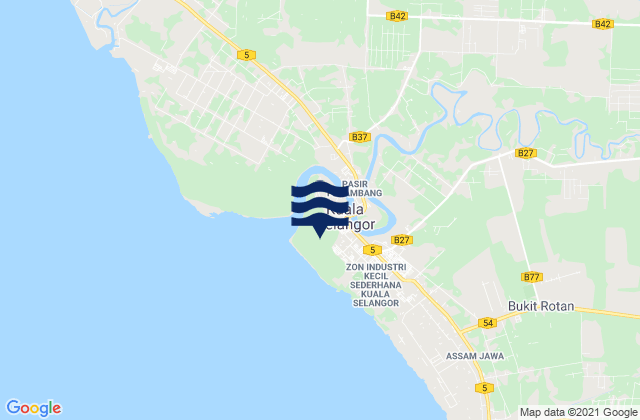 Mapa da tábua de marés em Kuala Selangor, Malaysia