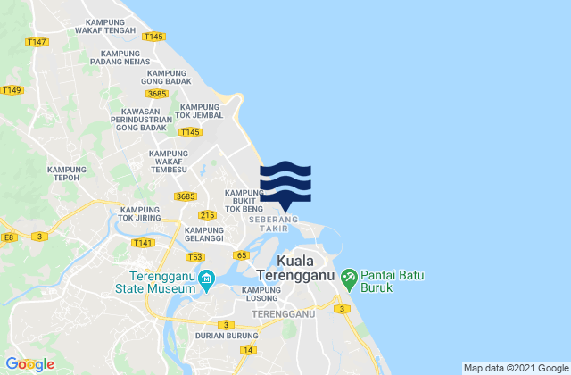 Mapa da tábua de marés em Kuala Trengganu, Malaysia